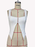 O-Ring Cutout Lace-Trim Bodycon Y2K Crop Top - White