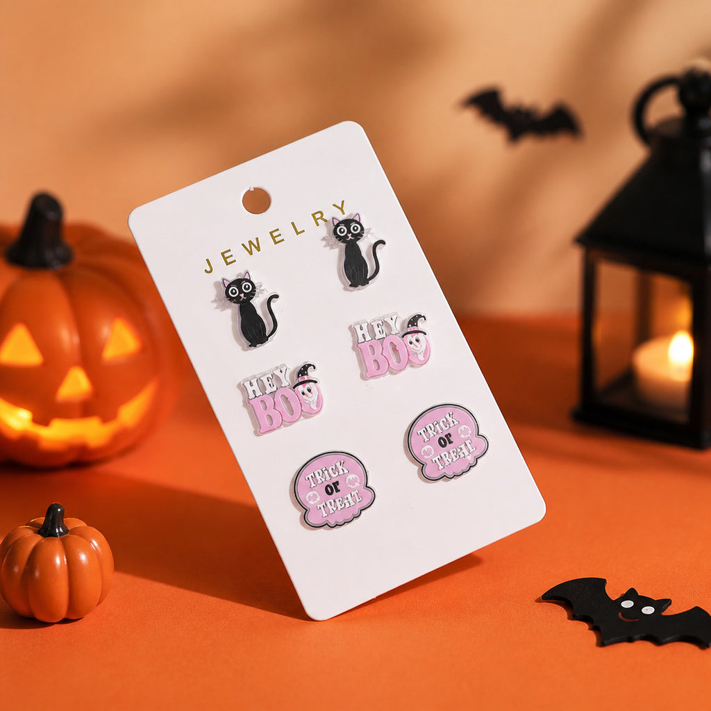 Spooky Halloween Stud Earrings Three Pair Set - NO-1