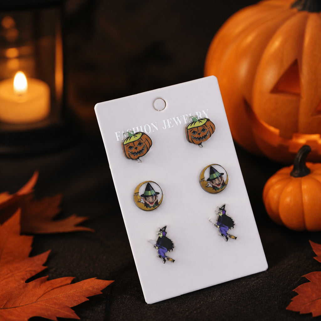 Spooky Halloween Stud Earrings Three Pair Set - NO-3