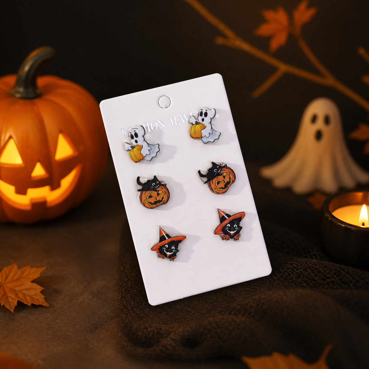 Spooky Halloween Stud Earrings Three Pair Set - NO-4