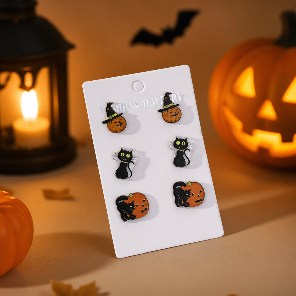 Spooky Halloween Stud Earrings Three Pair Set - NO-7