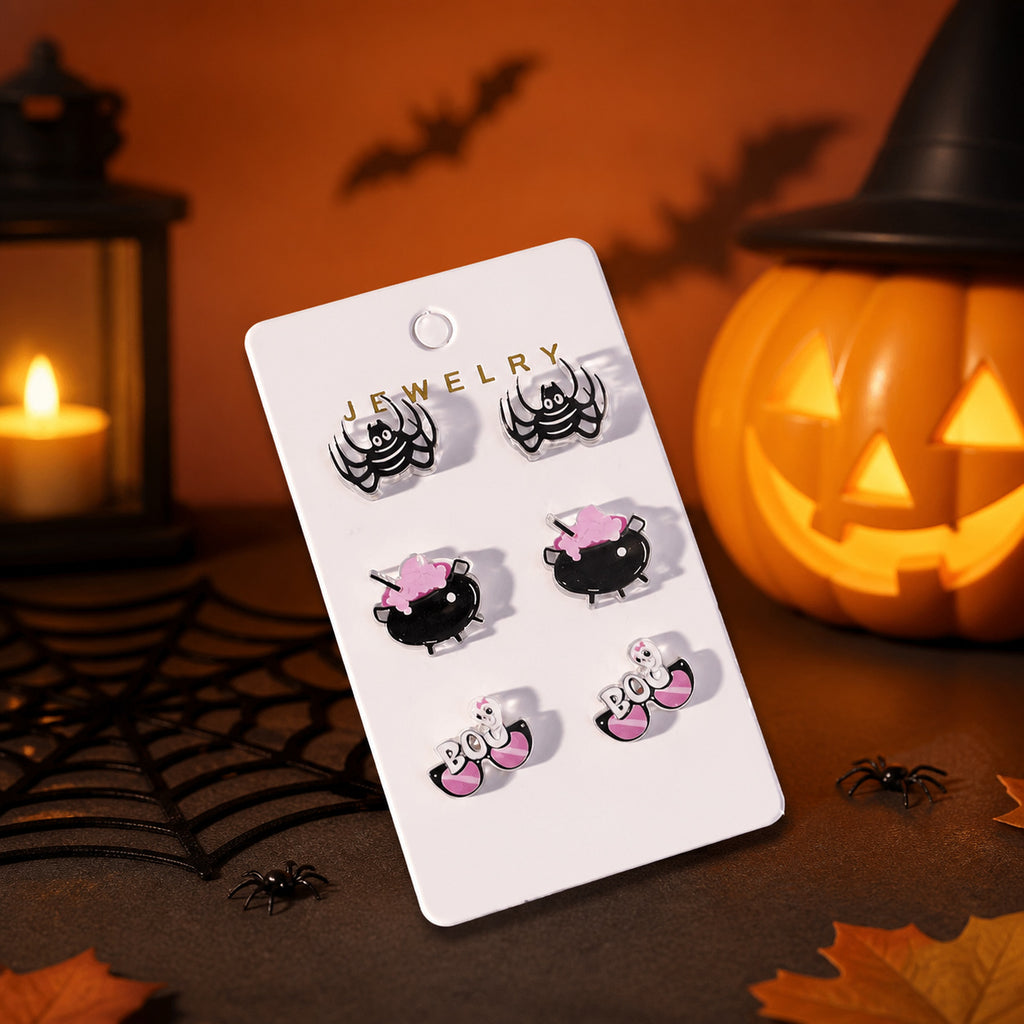 Spooky Halloween Stud Earrings Three Pair Set - NO-9