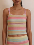 Striped Double Strap Cropped Knit Tank Top - Pink