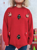 Pom Pom Reindeer Applique Knit Sweater - Red