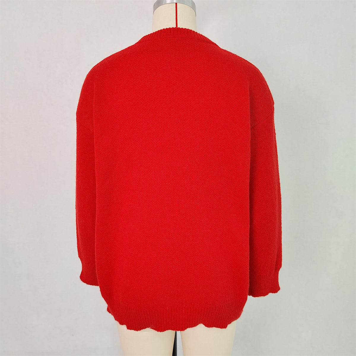 Pom Pom Reindeer Applique Knit Sweater - Red - 5
