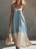 Two Tone Panelled Maxi Sundress - Blue
