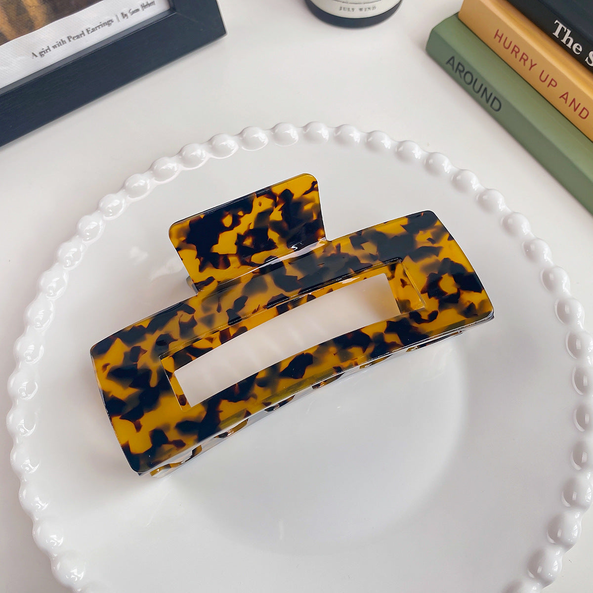 Oversized Rectangle Acetate Claw Clip - Coffee