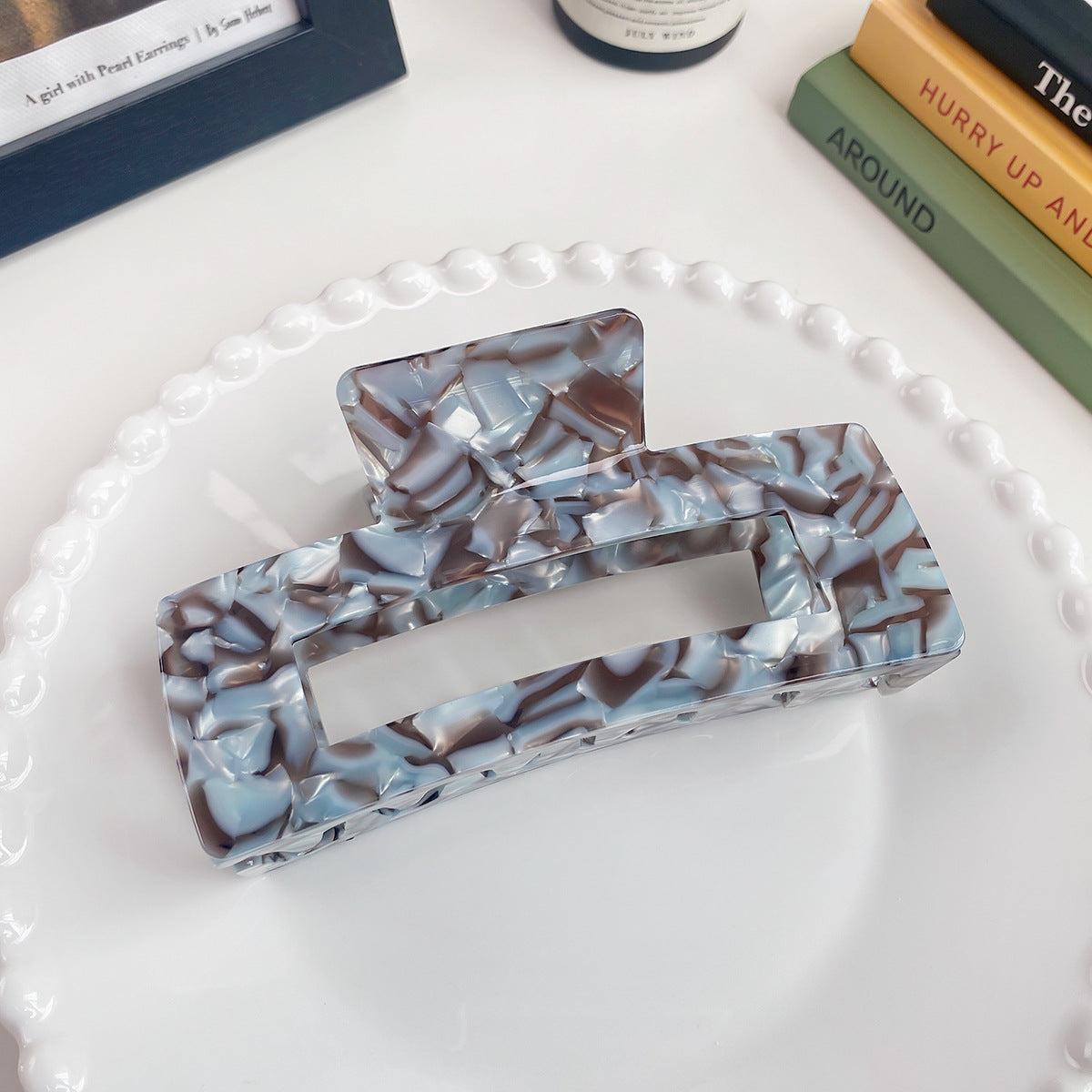 Oversized Rectangle Acetate Claw Clip - Grey