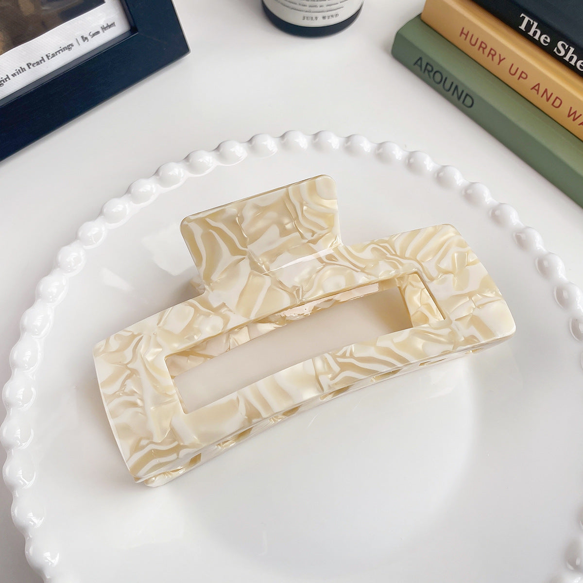 Oversized Rectangle Acetate Claw Clip - Off_White