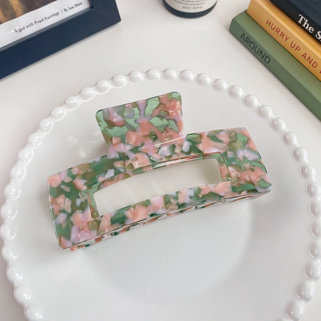 Oversized Rectangle Acetate Claw Clip - Pink_Green