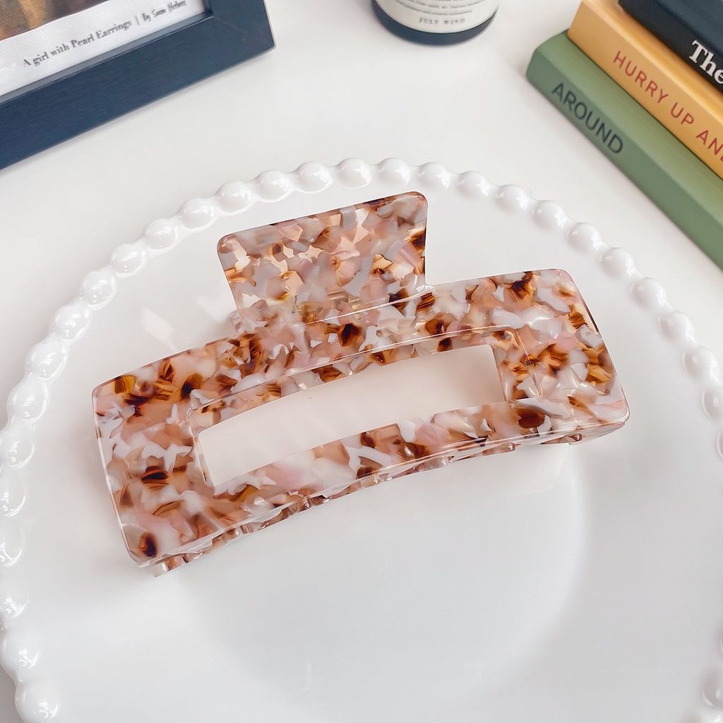 Oversized Rectangle Acetate Claw Clip - Rock_Coffee