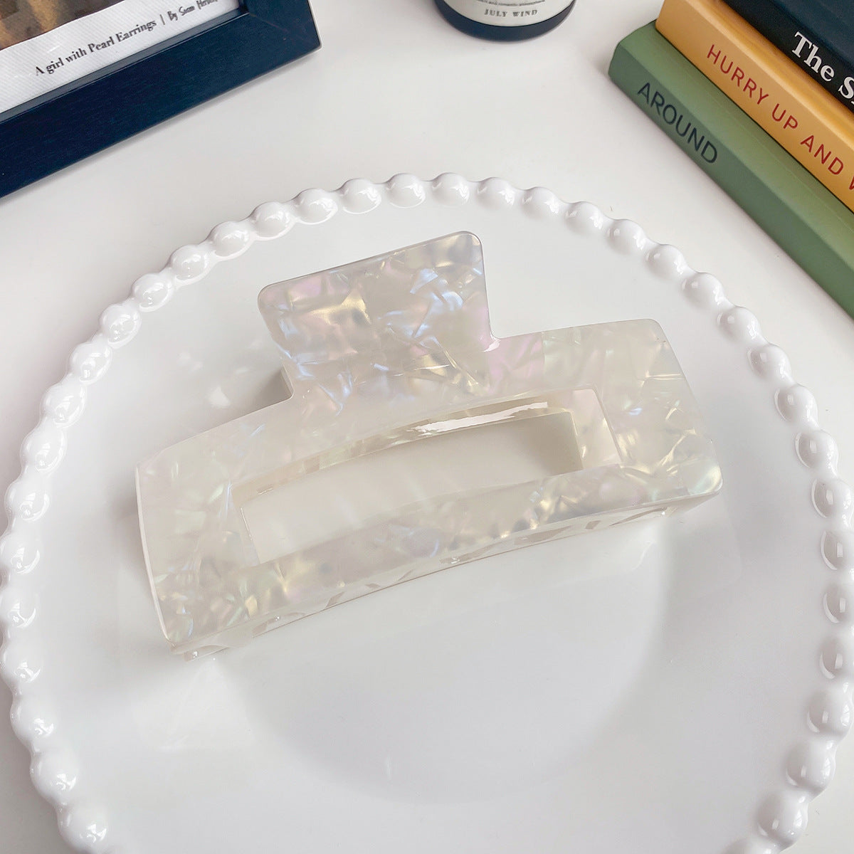 Oversized Rectangle Acetate Claw Clip - White