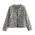 Sequin Cropped Collarless Jacket - silver