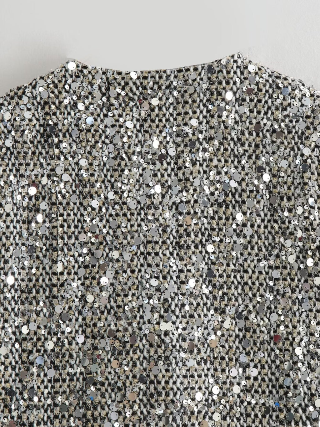 Sequin Cropped Collarless Jacket - silver - 7