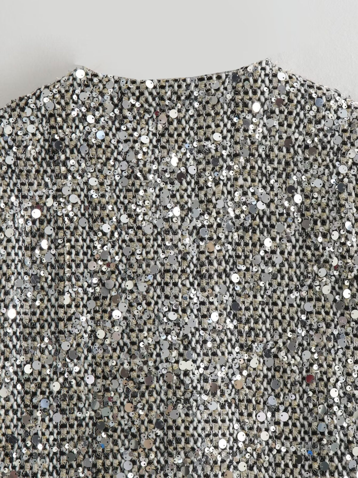 Sequin Cropped Collarless Jacket - silver - 7