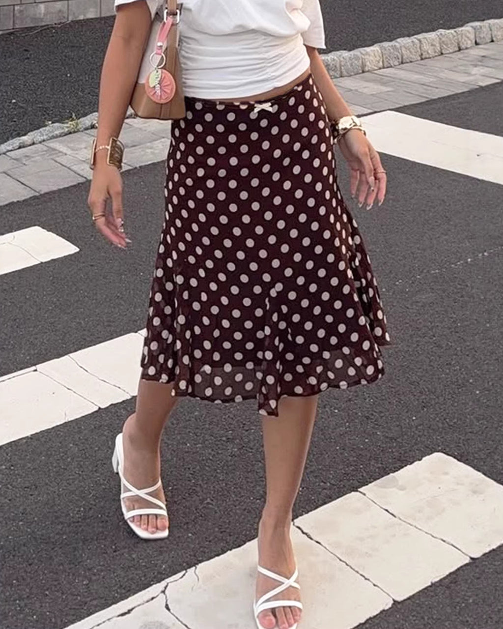 Sheer Polka Dot A-Line Midi Skirt - Deep-Red
