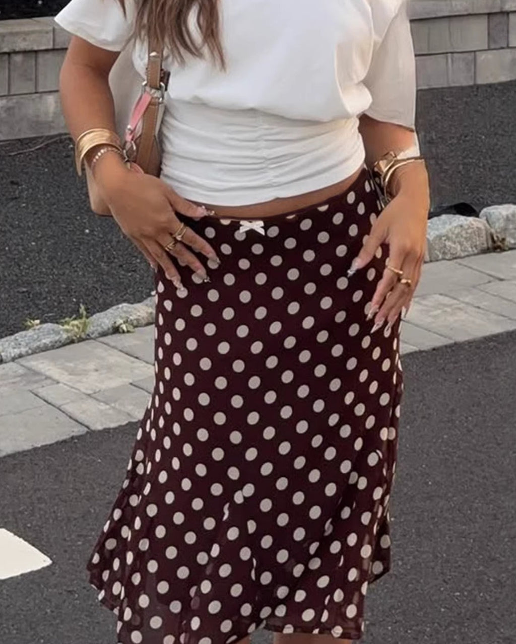 Sheer Polka Dot A-Line Midi Skirt - Deep-Red - 1