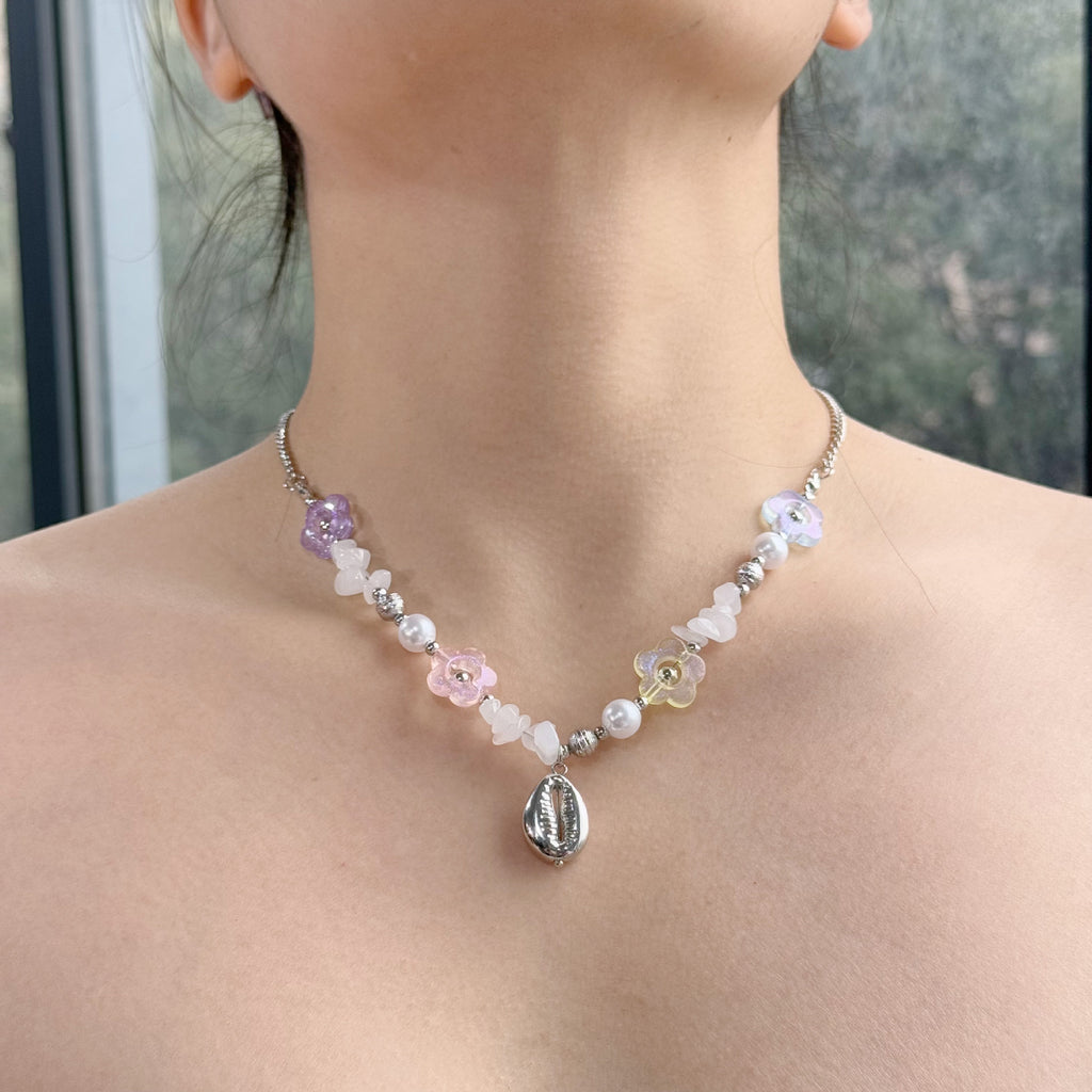 Shell Starfish Beaded Charm Necklace - Conch_Pink