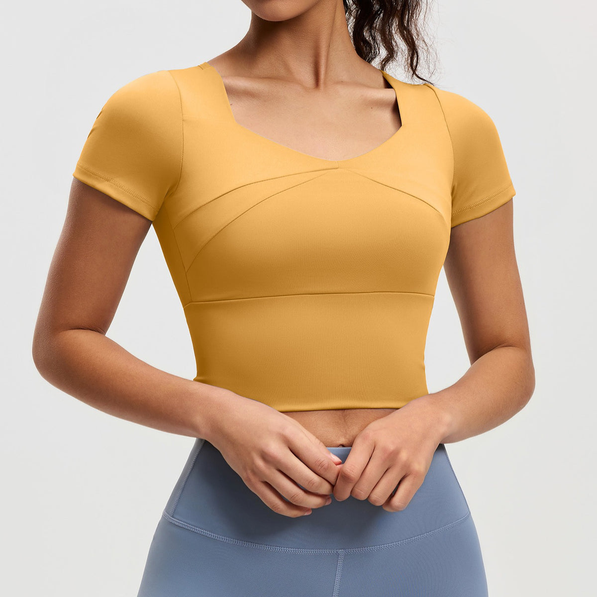 Sweetheart Neck Padded Cropped Workout Tee