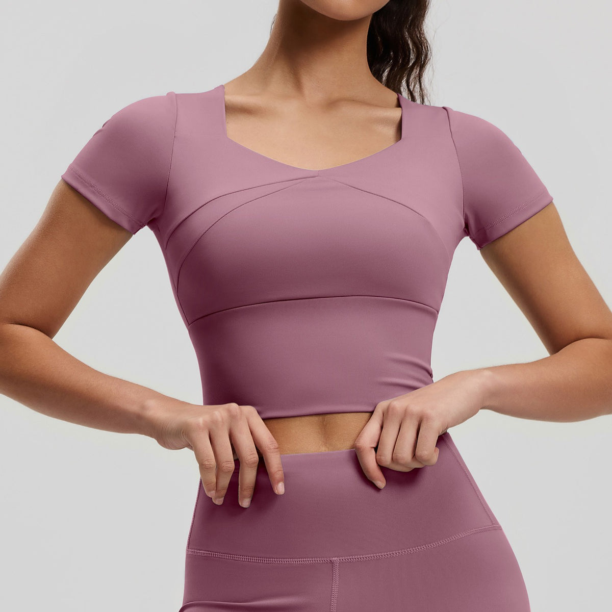 Sweetheart Neck Padded Cropped Workout Tee