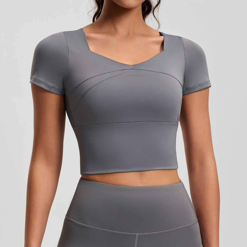 Sweetheart Neck Padded Cropped Workout Tee
