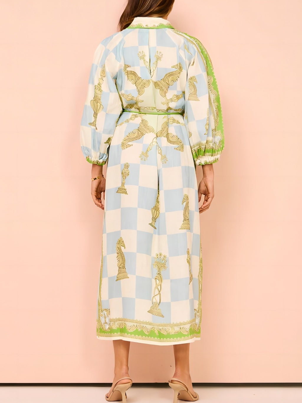 Printed Linen Belted Maxi Shirt Dress - Decor - 3