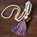 Wood Bead Tassel Long Boho Necklace - Red