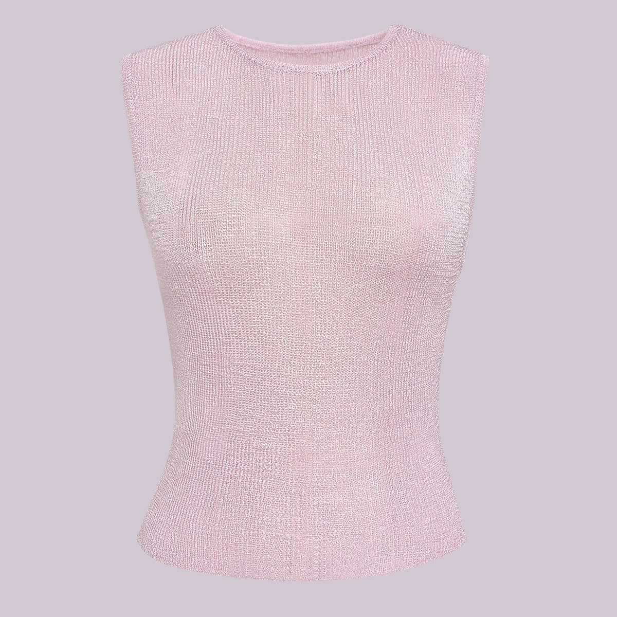 Shimmer Rib Knit Sleeveless Crop Top - Pink