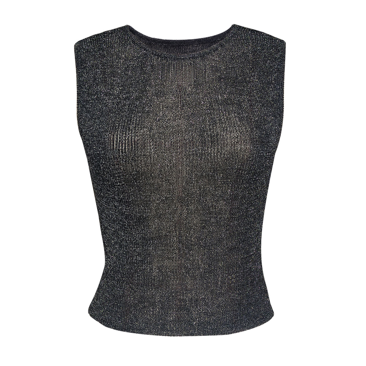 Shimmer Rib Knit Sleeveless Crop Top - black