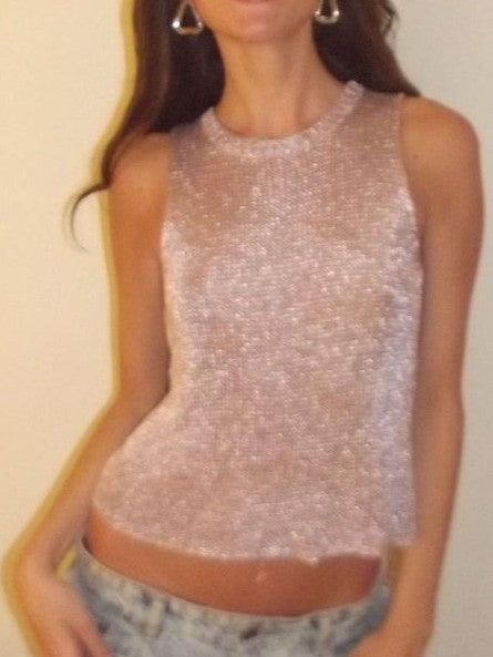 Shimmer Rib Knit Sleeveless Crop Top - view 2