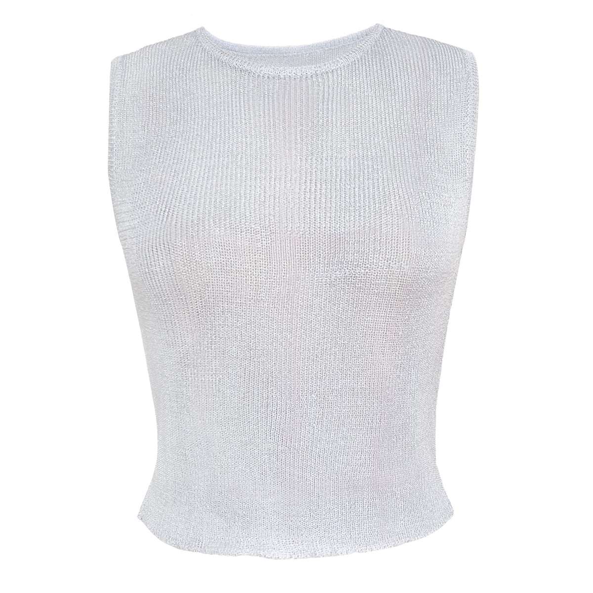 Shimmer Rib Knit Sleeveless Crop Top - silver_white
