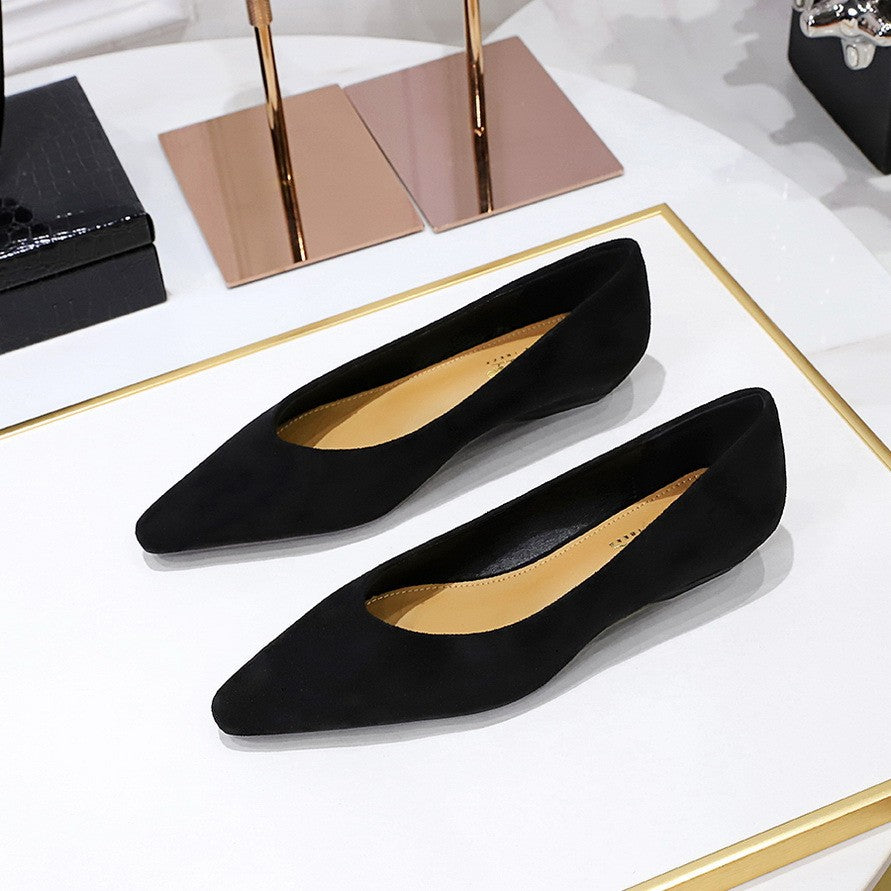 Pointed Toe Suede-Finish Low Wedge Flats
