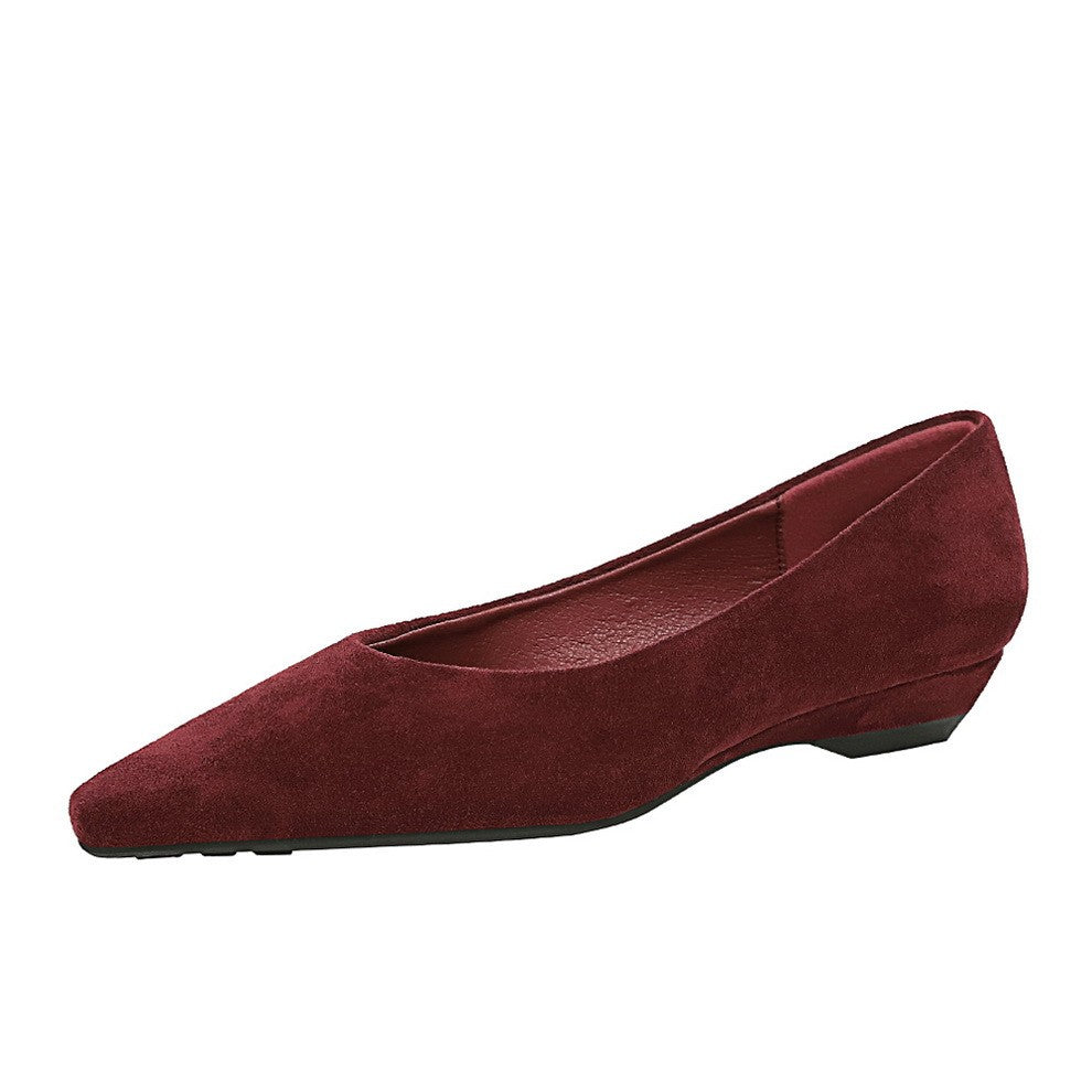 Pointed Toe Suede-Finish Low Wedge Flats