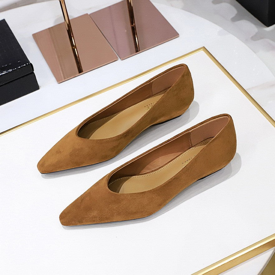 Pointed Toe Suede-Finish Low Wedge Flats