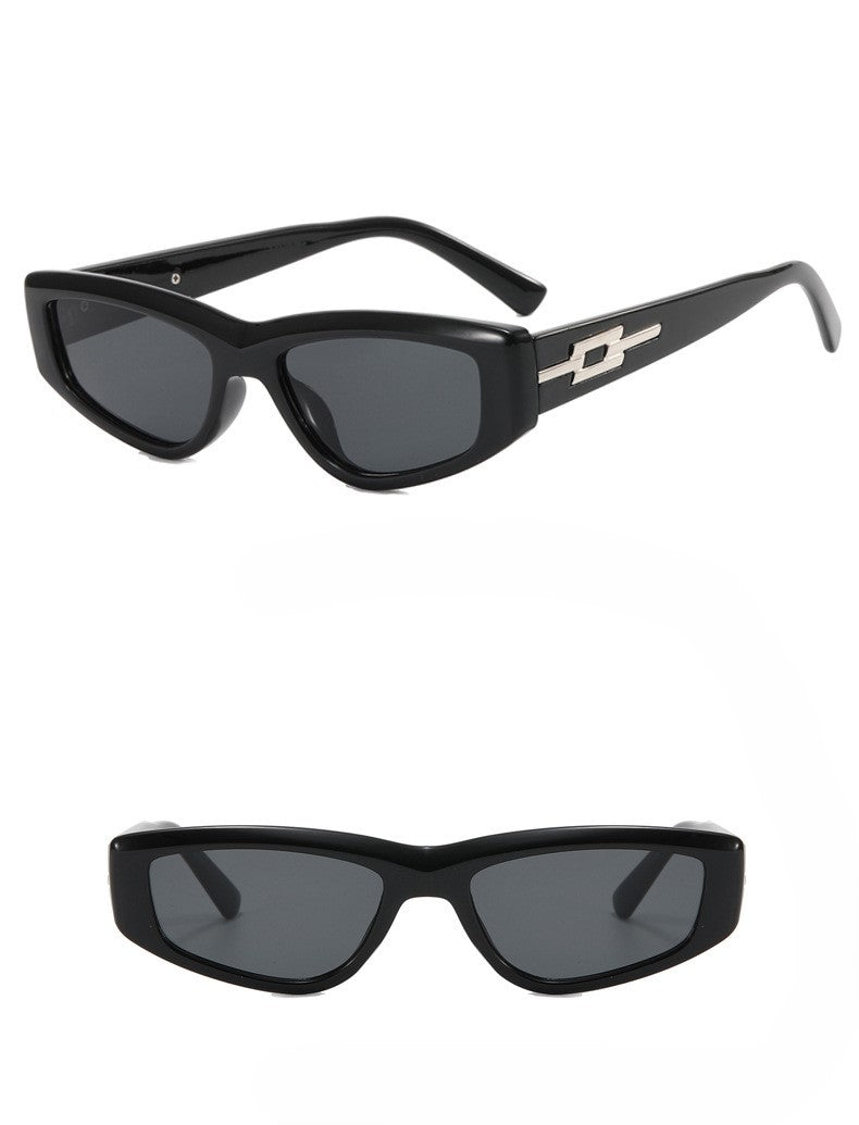 Retro Rectangle Cat Eye Sunglasses - Black - 1