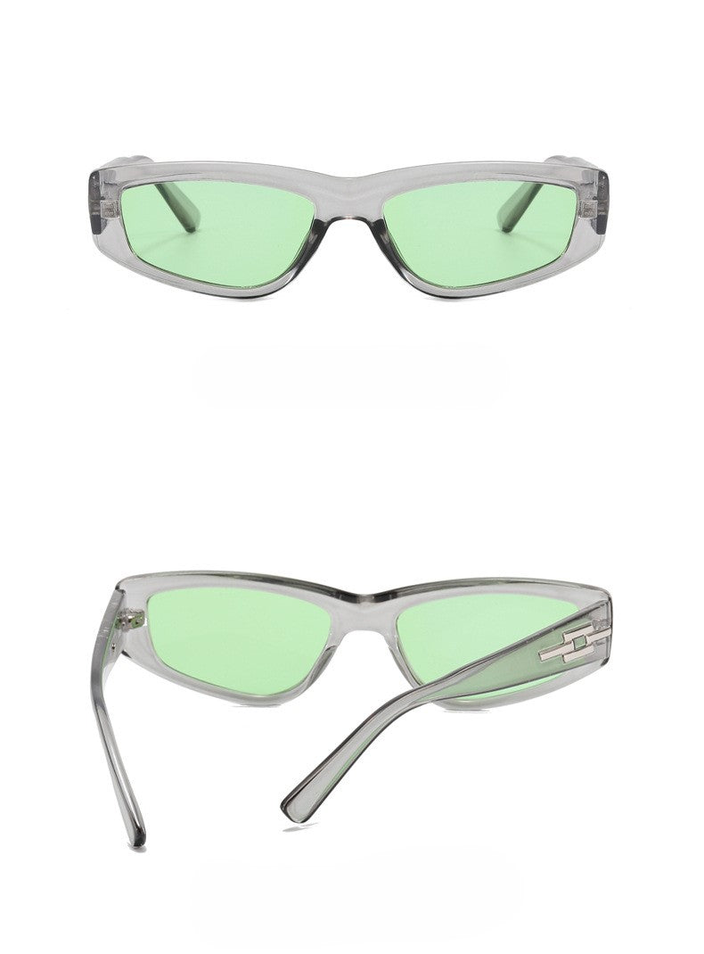 Retro Rectangle Cat Eye Sunglasses - Green - 1