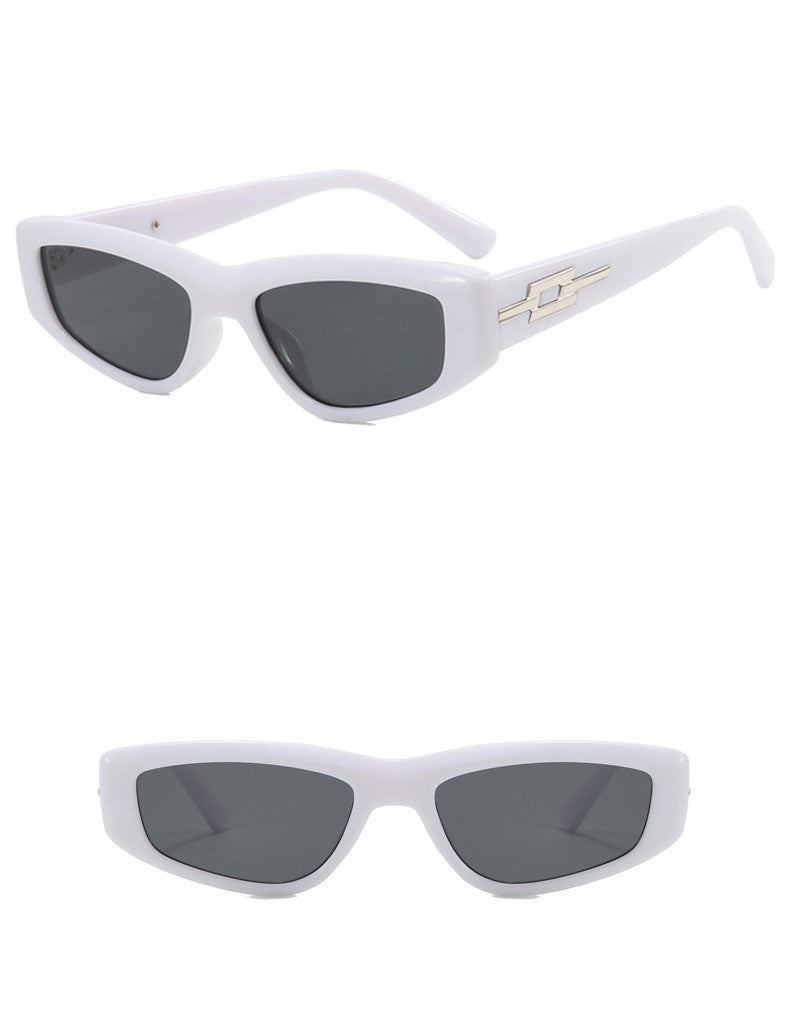 Retro Rectangle Cat Eye Sunglasses - White - 1