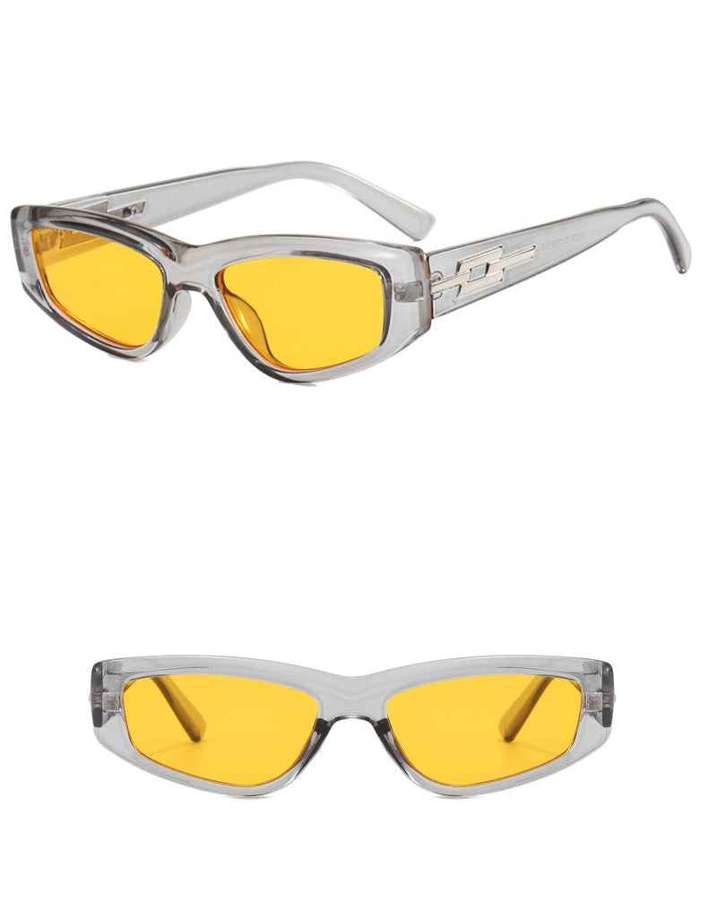 Retro Rectangle Cat Eye Sunglasses - Yellow - 1