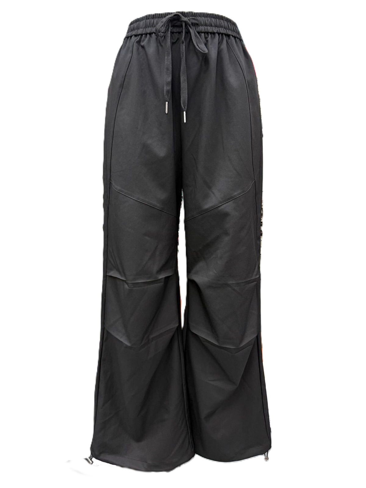 Wide Leg Parachute Pants With Toggle Hems - Black