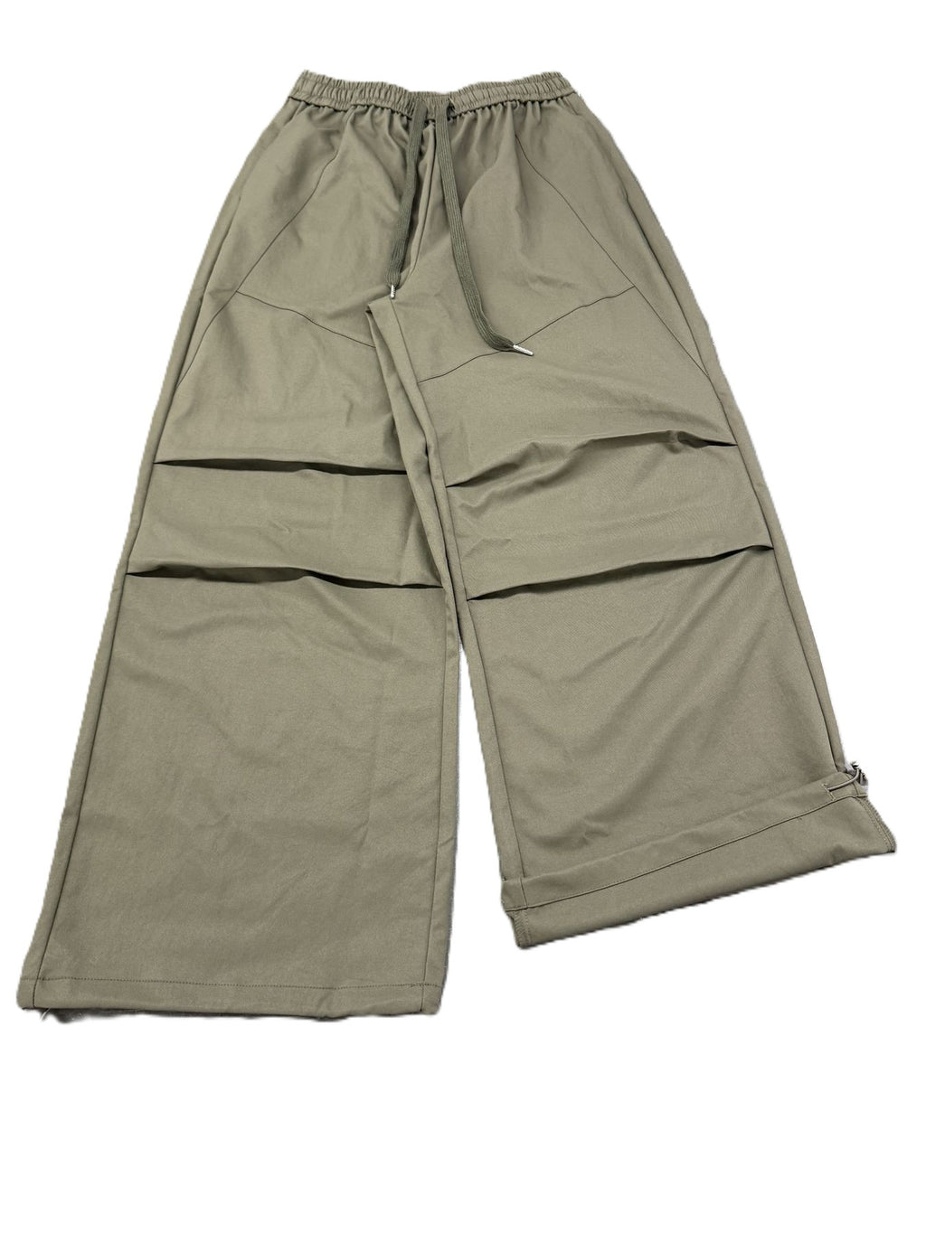 Wide Leg Parachute Pants With Toggle Hems - Green - 1