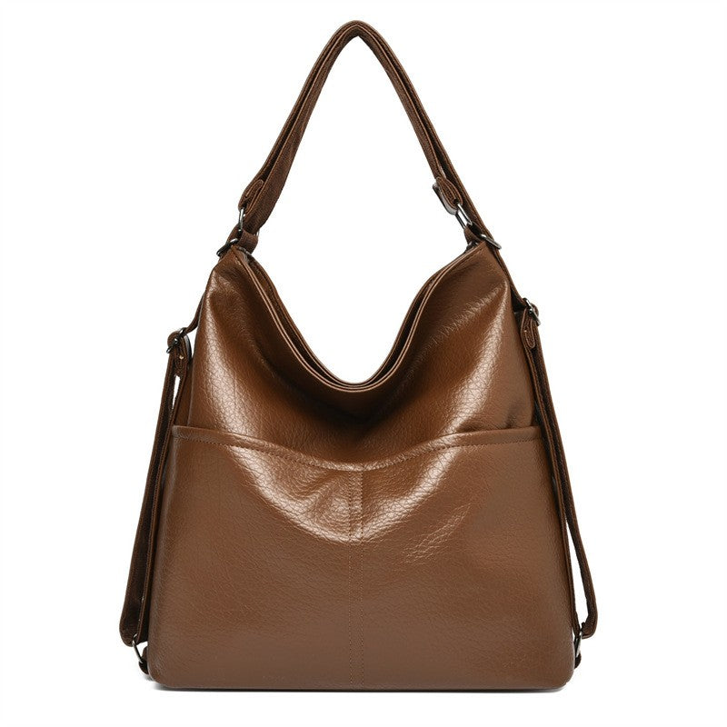 Convertible Faux Leather Hobo Shoulder Bag - Cognac