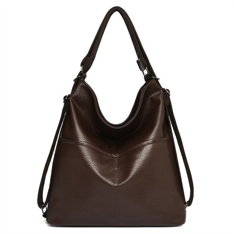 Convertible Faux Leather Hobo Shoulder Bag - Espresso