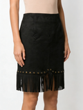 Studded Fringe Hem Suede Mini Skirt - black