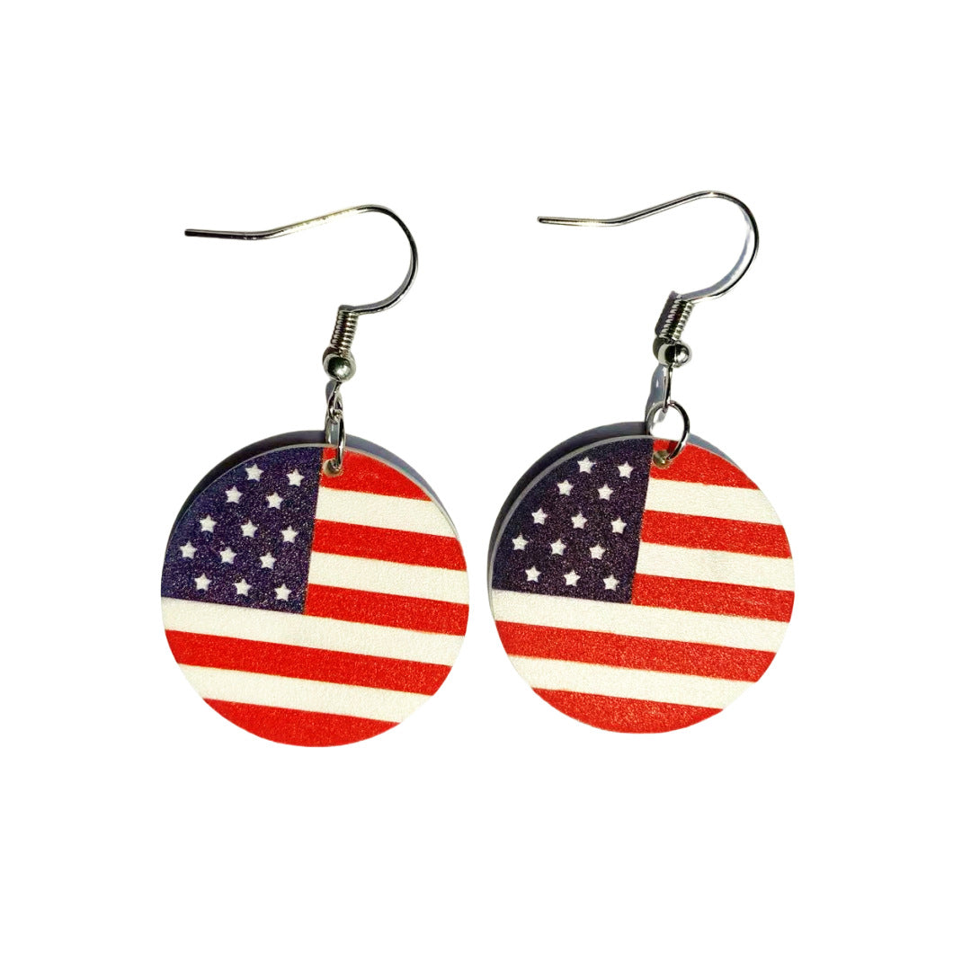Patriotic Flag Star And Heart Earrings - Circular
