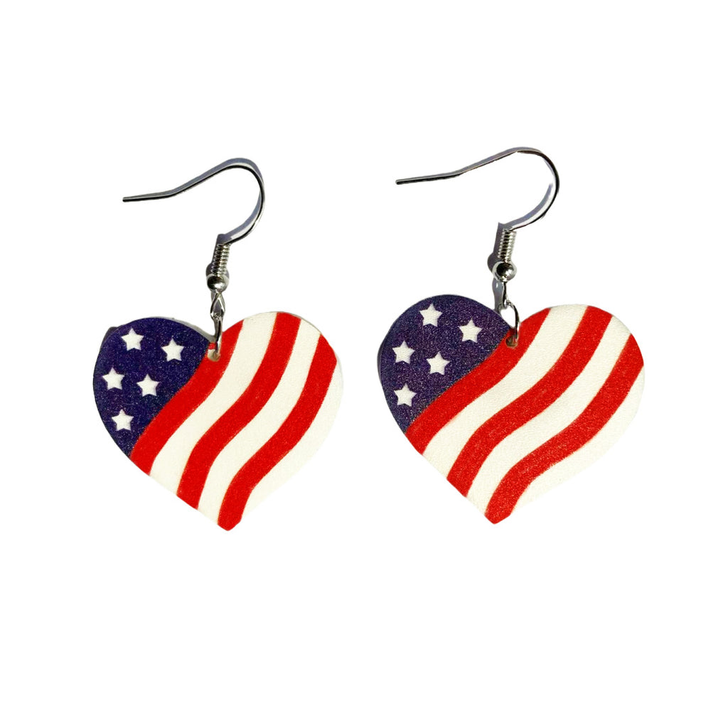 Patriotic Flag Star And Heart Earrings - Love