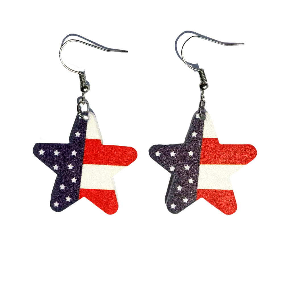 Patriotic Flag Star And Heart Earrings - Star-1