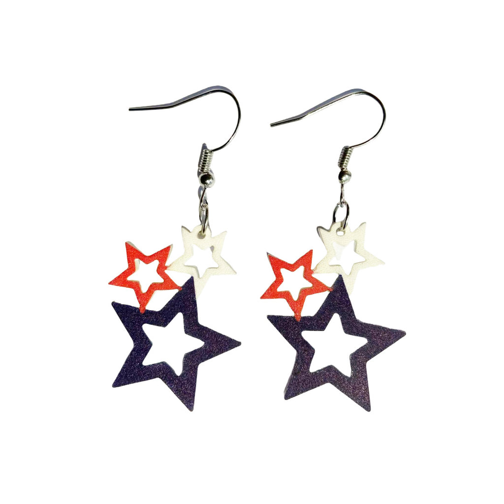 Patriotic Flag Star And Heart Earrings - Star-2