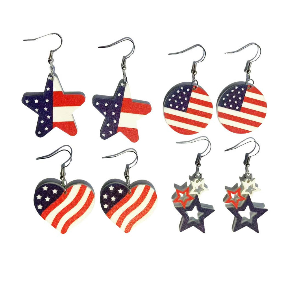 Patriotic Flag Star And Heart Earrings