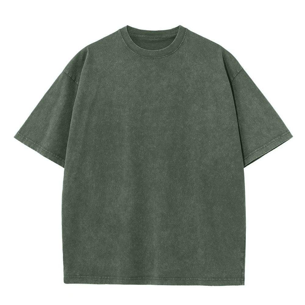 Acid Wash Oversized Drop Shoulder Tee - Army_Green