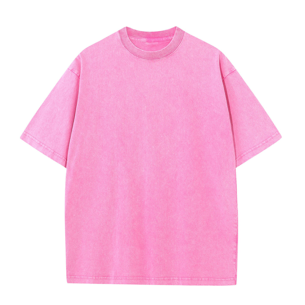 Acid Wash Oversized Drop Shoulder Tee - Rose_Red